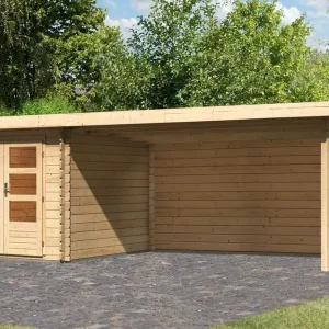 Abverkauf Gartenhaus SET mit Pultdach inkl. Anbaudach & Rückwand, Farbe: Naturbelassen, Grundfläche: 6,16 m²