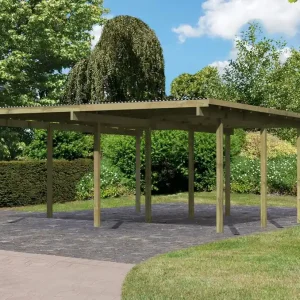 Ausverkauf Doppelcarport Eco 2 Variante A ohne Einfahrtsbogen, Farbe: Natur KDI, Grundfläche 28,4 m²