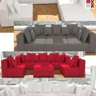 XXL Wohnlandschaft 6tlg. Modular SOFA Leder Look U-FORM WEISS GRAU ROT Schwarz GOLD Top-Seller