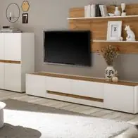 Wohnwand Schrankwand Wohnzimmer Kombination weiß Eiche mit Lowboard groß Center Direktkauf