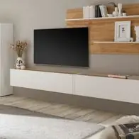 Wohnwand Wohnzimmer Schrankwand Modern in weiß und Eiche 430 cm 4-teilig Center Abverkauf