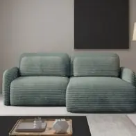 Zertifiziert Ecksofa Schlafsofa Sofa SIMONE in Stoff Ambience Meeresgrün Ottomane Rechts