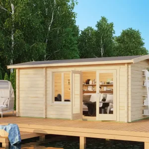 Ferienhaus F13 inkl. Fußboden| 13,9 m² | 70 mm Blockbohlen | Naturbelassen | mit Isolierverglasung Mega-Angebot