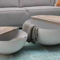 Aktuell DESIGN Couchtisch Mangoholz Sophie Metall rund Beistelltisch Halbkugel 60 cm x 30 cm