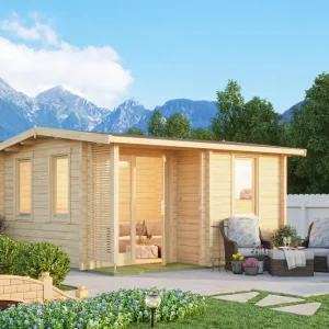 Ferienhaus F20 mit Terrasse | 13,3 m² | 70 mm Blockbohlen | Naturbelassen | inkl. Fußboden & Isolierverglasung Neue Kollektion