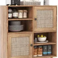 80x29,5x97cm Sideboard Holz, Kommode mit 4 Fächern & 2 Türen, Anrichteschrank Rattan Beliebt