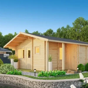 Ferienhaus F30 mit Terrasse, Überdachung & Abstellraum| 27,8 m² | 70 mm Blockbohlen | Naturbelassen | Inkl. Fußboden & Isolierverglasung Kostenfreie Lieferung