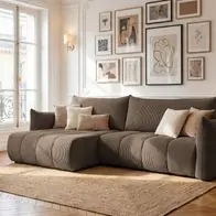 Abverkauf Ecksofa Schlafsofa Ontario in Stoff Poso Braun Ottomane Links