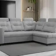 Abverkauf Ecksofa Schlafsofa Sofa WENDIE Stoff Hold Me Hellgrau Ottomane Rechts