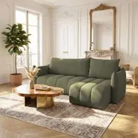 Zertifiziert Ecksofa Schlafsofa Ontario XS in Stoff Poso Olivgrün Ottomane Rechts