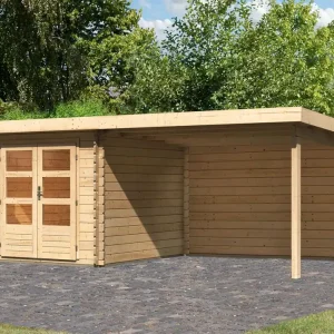 Angebot Gartenhaus SET mit Pultdach inkl. Anbaudach & Rückwand, Farbe: Naturbelassen, Grundfläche: 6,16 m²