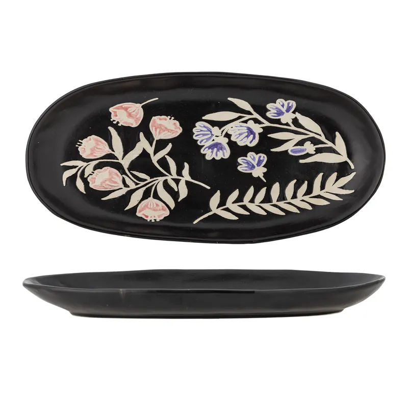 Abverkauf BLOOMINGVILLE Amberly Serviertablett, Schwarz, Steingut (L41xH4xB19,5 cm)