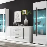 Wohnwand weiß Hochglanz Schrankwand Sideboard 2x Vitrine 290 cm Design-D, Soft-Close Top-Angebot