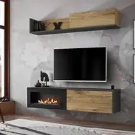 Anbauwand Wohnwand Schrankwand DALLAS B Bio-Ethanol Kamin Push Click Anthrazit Markenprodukt