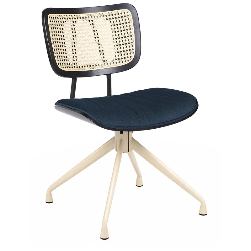 Valerie | Bistro Stuhl | Blau | Samt | Rattan Eiche | Drehfuß Weiß Garantierte Lieferung