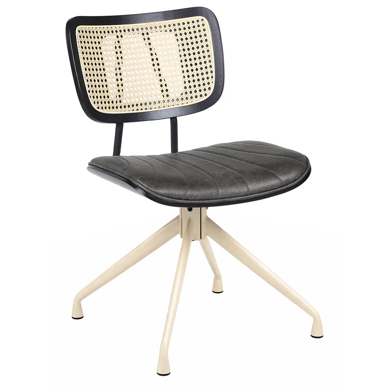 Valerie | Bistro Stuhl | Schwarz | Leder | Rattan Eiche | Drehfuß Weiß Ausverkauf