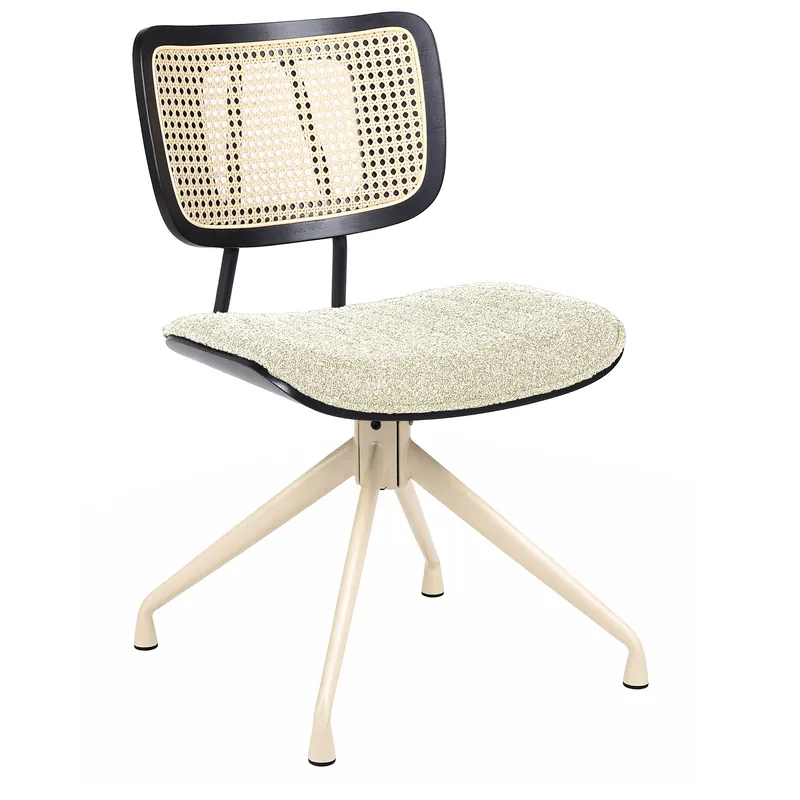 Valerie | Bistro Stuhl | Beige | Teddystoff | Rattan Eiche | Drehfuß Weiß Sofort Bestellen