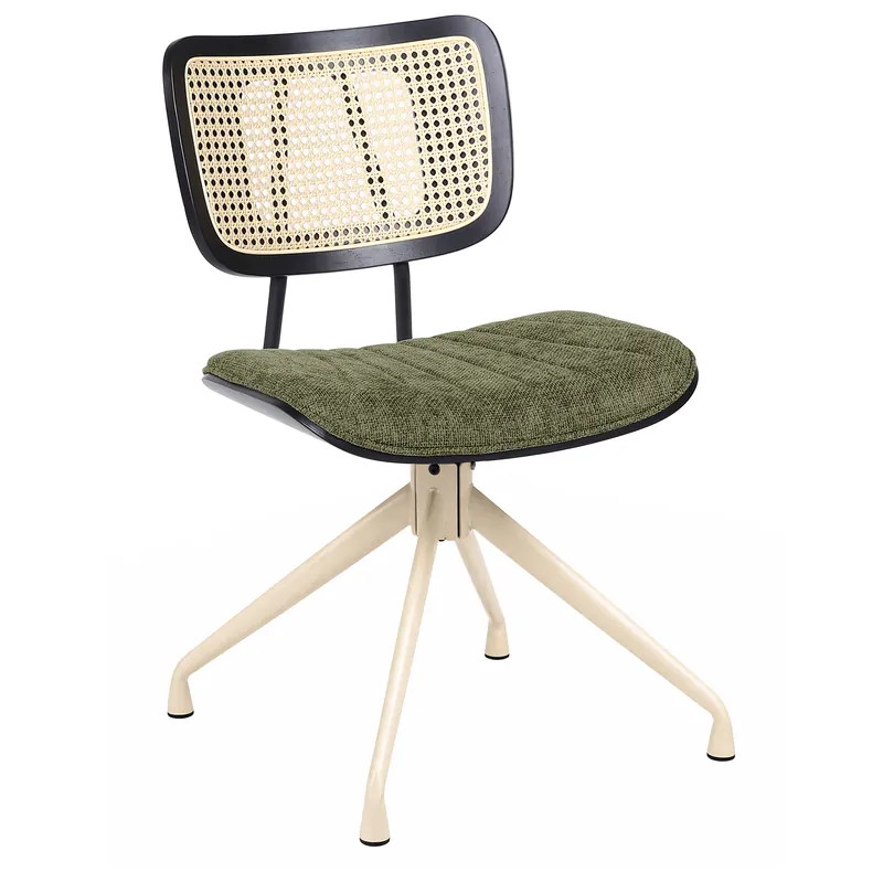 Saisonangebot Valerie | Bistro Stuhl | Grün | Stoff/Textil | Rattan Eiche | Drehfuß Weiß