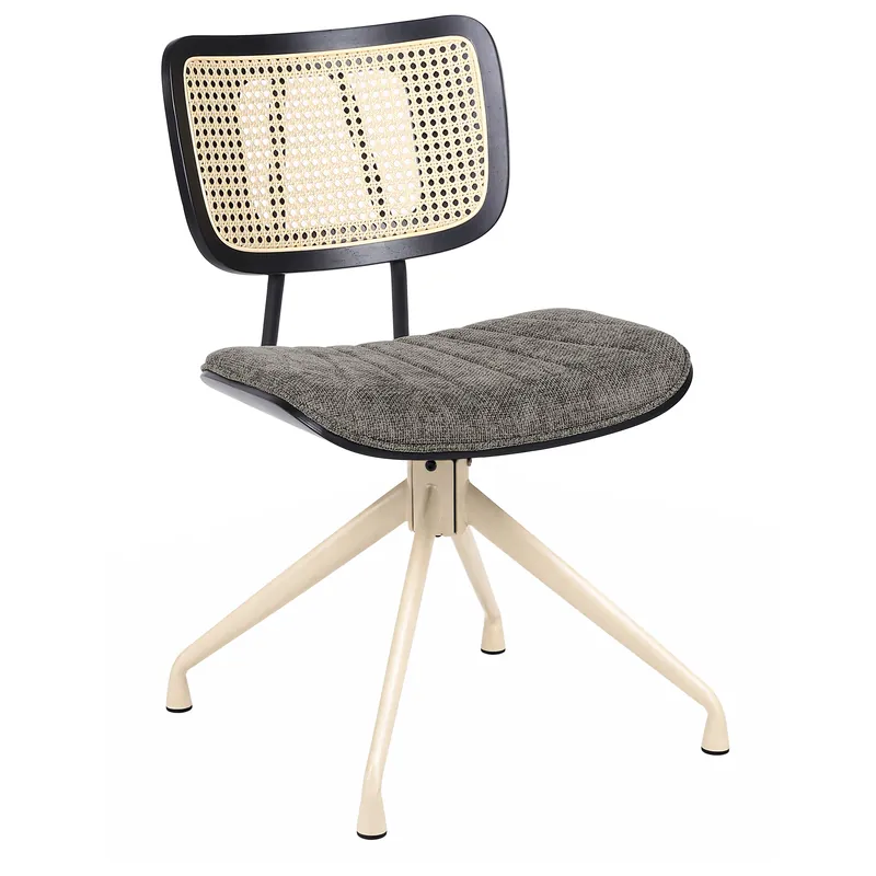 Kracherpreis Valerie | Bistro Stuhl | Grau | Stoff/Textil | Rattan Eiche | Drehfuß Weiß