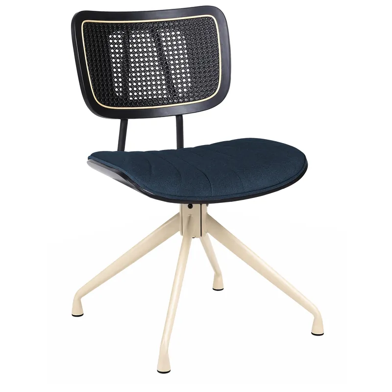 Günstig Valerie | Bistro Stuhl | Blau | Samt | Rattan Schwarz | Drehfuß Weiß