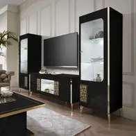 Wohnwand Stella 3-Teilig in Schwarz/Gold Preisreduziert