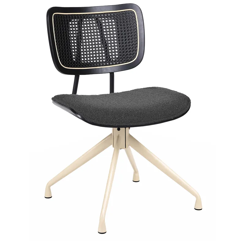 Valerie | Bistro Stuhl | Dunkel Grau | Teddystoff | Rattan Schwarz | Drehfuß Weiß Jetzt Bestellen