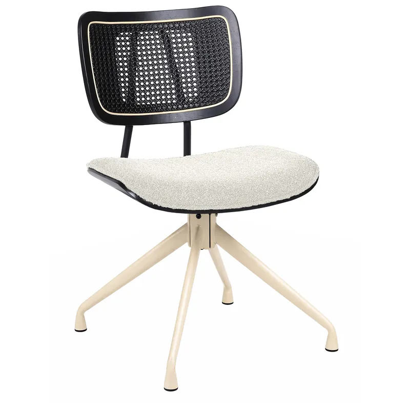 Valerie | Bistro Stuhl | Creme | Teddystoff | Rattan Schwarz | Drehfuß Weiß Must-Have