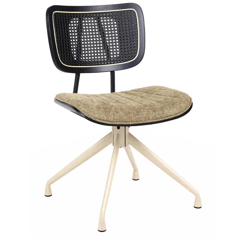 Valerie | Bistro Stuhl | Taupe | Stoff/Textil | Rattan Schwarz | Drehfuß Weiß Mega-Angebot