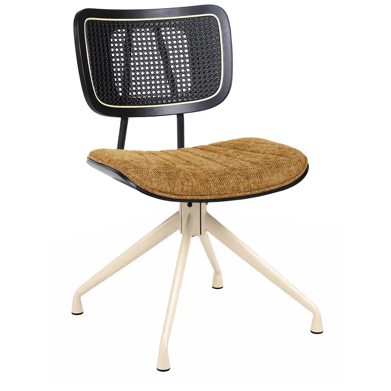 Must-Have Valerie | Bistro Stuhl | Honig Braun | Stoff/Textil | Rattan Schwarz | Drehfuß Weiß