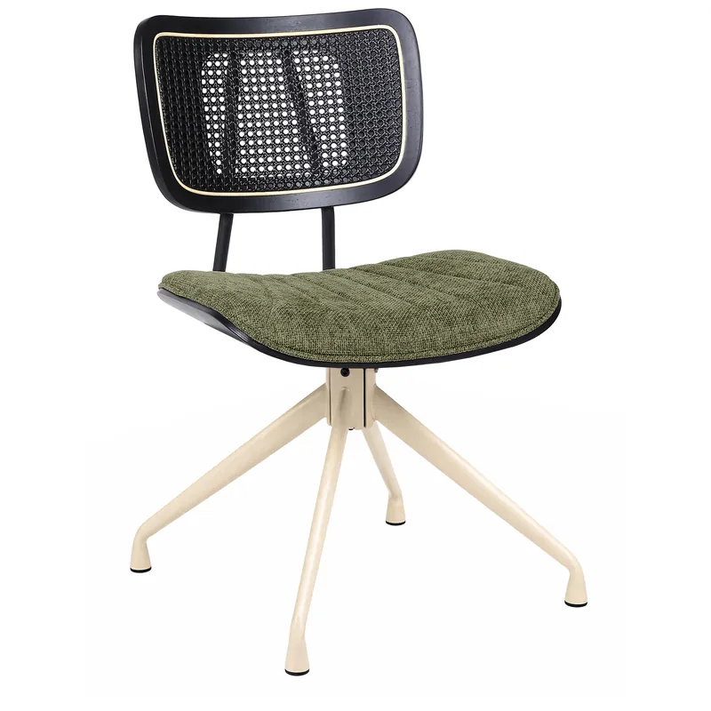 Geprüft Valerie | Bistro Stuhl | Grün | Stoff/Textil | Rattan Schwarz | Drehfuß Weiß