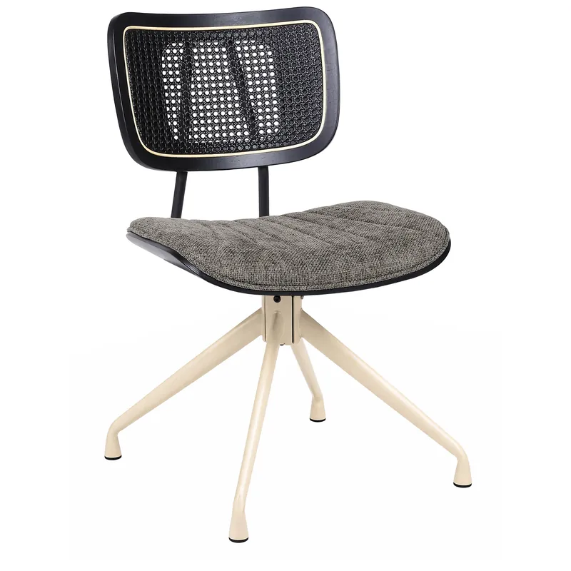 Must-Have Valerie | Bistro Stuhl | Grau | Stoff/Textil | Rattan Schwarz | Drehfuß Weiß