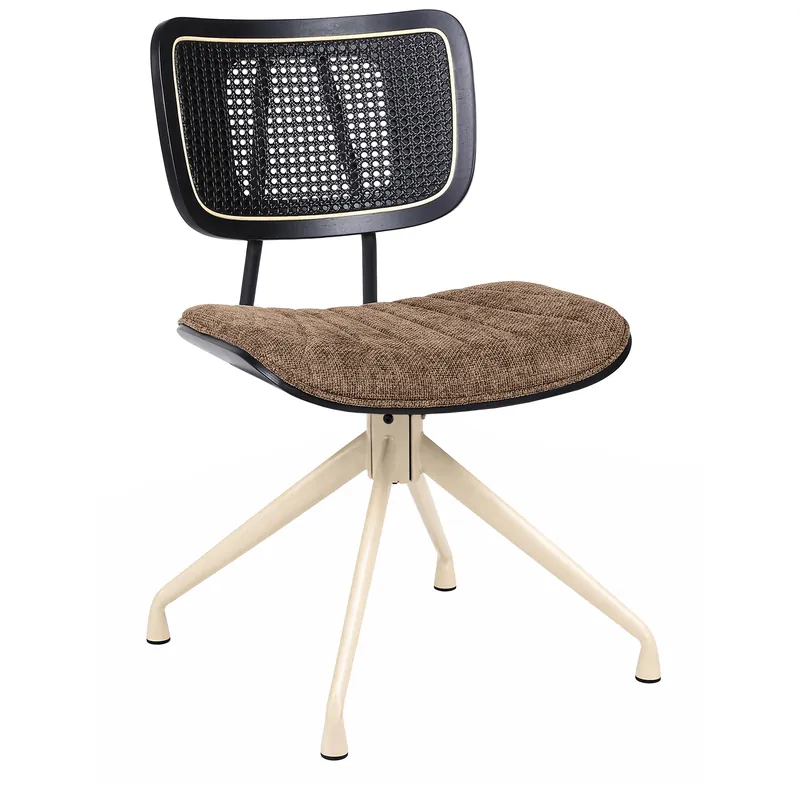 Knallerangebot Valerie | Bistro Stuhl | Braun | Stoff/Textil | Rattan Schwarz | Drehfuß Weiß