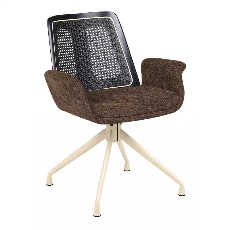 Romy | Bistro Stuhl | Braun | Stoff/Textil | Rattan Schwarz | Drehfuß | Gestell Weiß Meistverkauft