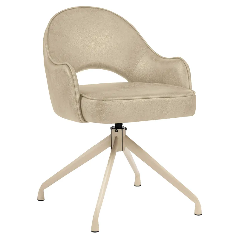 Abverkauf Diana | Hotel Stuhl | Beige | Leder | Drehfuß | Gestell Weiß