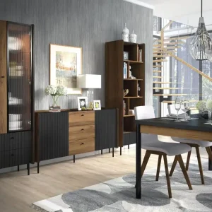 Esszimmer Komplett - Set C Mairenke, 4-teilig, Farbe: Walnuss / Schwarz matt Schnäppchen