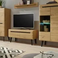 Wohnwand 4-tlg Ronson in Eiche Artisan und schwarz Wohnzimmer Schrankwand 344 cm Direkt Vom Hersteller