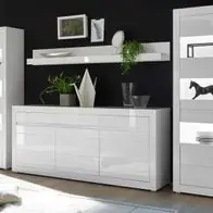 Wohnwand Nobile in Hochglanz weiß / Stone grau Wohnzimmer Esszimmer 4-tlg 369 cm Geprüft