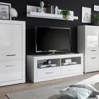 Wohnwand Wohnzimmer Set weiß Hochglanz Schrankwand mit Vitrine Carrara 335 x 170 cm Sofort Bestellen
