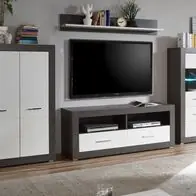 Wohnwand Schrankwand weiß Hochglanz Stone grau Wohnzimmer TV Komforthöhe Briard Preisknaller