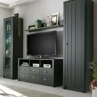 Wohnwand Schrankwand grün Landhaus Anbauwand Wohnzimmer Set 270 cm Forres Echt