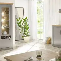 Wohnwand Schrankwand grau Eiche Anbauwand Set Landhaus 328 cm 4-tlg Rideau Billig