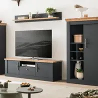 Wohnwand Schrankwand grau Eiche Anbauwand mit Soft-Close Landhaus Ribera 357 cm Sofort Bestellen