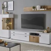Wohnwand Schrankwand weiß matt Eiche Wohnzimmer Set mit Soft-Close Merced 285 cm Top-Preis
