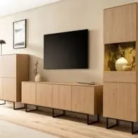 Wohnwand "Breda" in Stone Eiche Wohnkombination 3-teilig 400 cm, mit Push-to-Open Rabatt