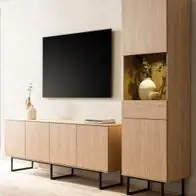 Wohnwand "Breda" in Stone Eiche Wohnkombination 2-teilig 273 cm, mit Push-to-Open Neue Ware