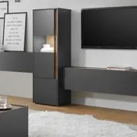Wohnwand Schrankwand Design Modern Wohnzimmer Kombination grau und Eiche Center Jetzt Kaufen