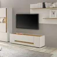 Wohnwand weiß Eiche Wotan Wohnzimmer Schrankwand 340 cm 2 x Vitrinenschrank Center Zertifiziert