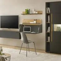 Wohnwand Schrankwand mit Sekretär grau Wotan Eiche Wohnzimmer Set 5-tlg. Center Sonderaktion