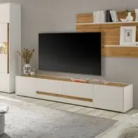 Wohnwand weiß Eiche Wotan Wohnzimmer Schrankwand 400 cm Lowboard 223 cm Center Billig
