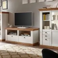 Wohnwand Schrankwand Eiche weiß Pinie Anbauwand Landhaus Set 376 cm 3-tlg Hemsby Echt